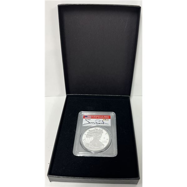 v75 Privy 2020-W American Silver Eagle PCGS PR70 DCAM First Day Of Issue Signed By Jim Peed