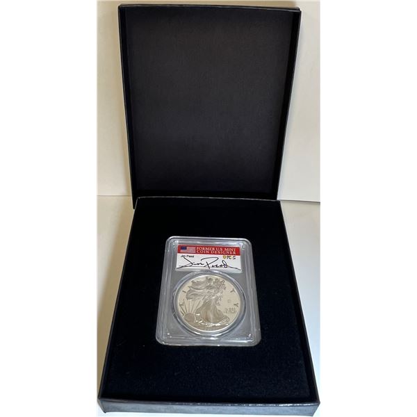 v75 Privy 2020-W American Silver Eagle PCGS PR70 DCAM First Day Of Issue Signed By Jim Peed