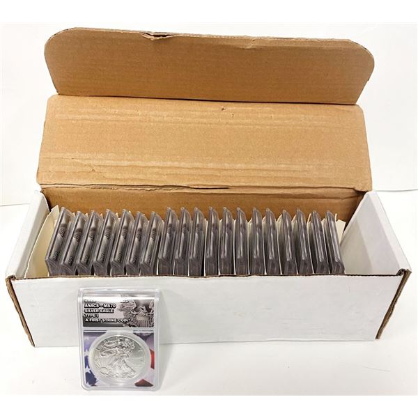 Box (20) 2021 American Silver Eagle ANACS MS70 A First Strike Coin
