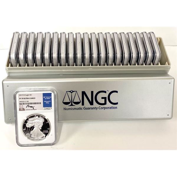 Box (20) 2019-W American Silver Eagle NGC PF70 Ultra Cameo Signed By Edmund C. Moy