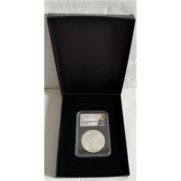 2021 American Silver Eagle NGC MS70 First Day Of Issue Signed By Edmund C. Moy