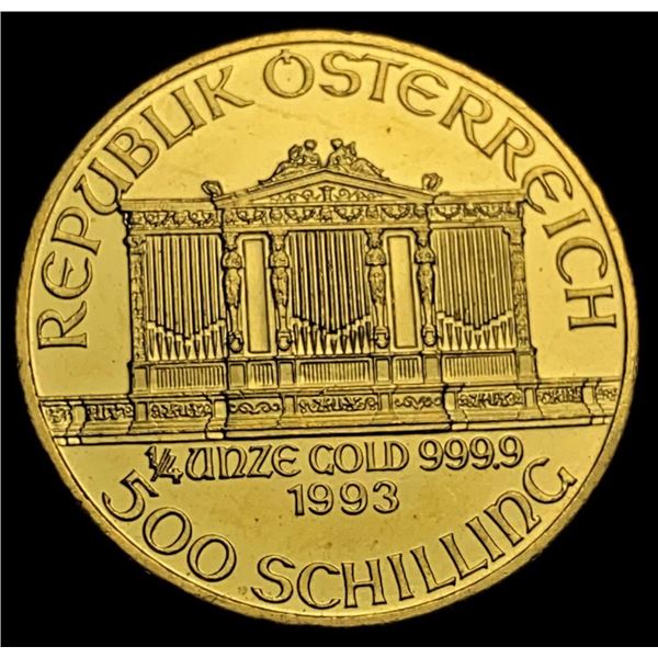 1993 .9999 Gold Austrian Philharmonic 1/4 ozt