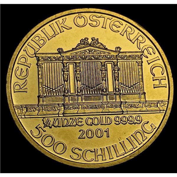 2001 .9999 Gold Austrian Philharmonic 1/4 ozt