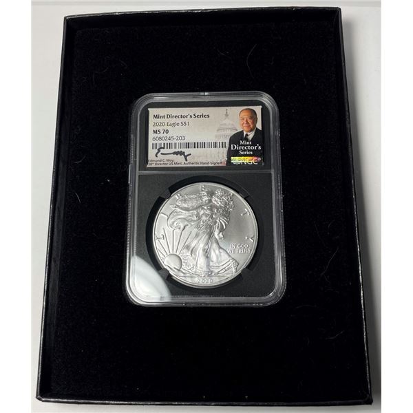 2020 American Silver Eagle NGC MS70 Mint Director's Series Signed By Edmund C. Moy