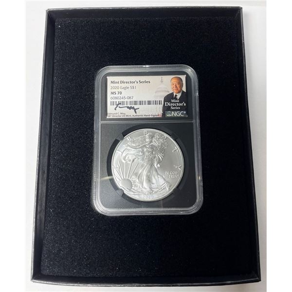 2020 American Silver Eagle NGC MS70 Mint Director's Series Signed By Edmund C. Moy