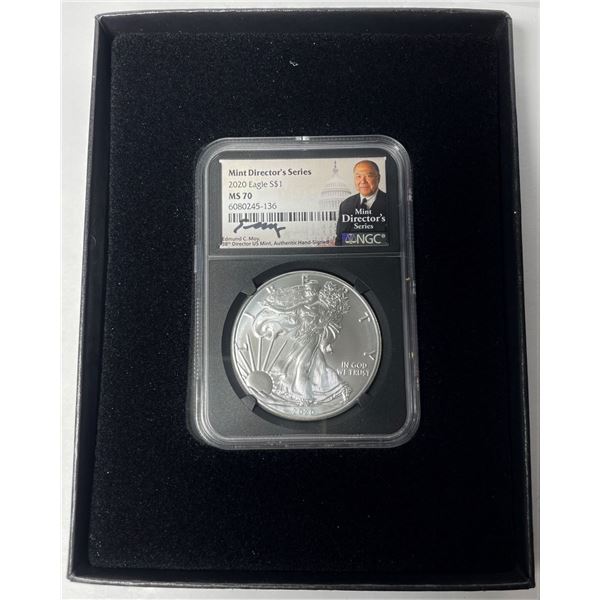 2020 American Silver Eagle NGC MS70 Mint Director's Series Signed By Edmund C. Moy