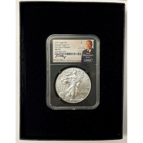 2021 American Silver Eagle NGC MS70 First Day Of Release Signed By Edmund C. Moy