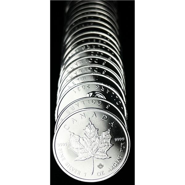Roll (20-coins) 2021 Canada $5 Maple Leaf .9999 Silver 1 ozt