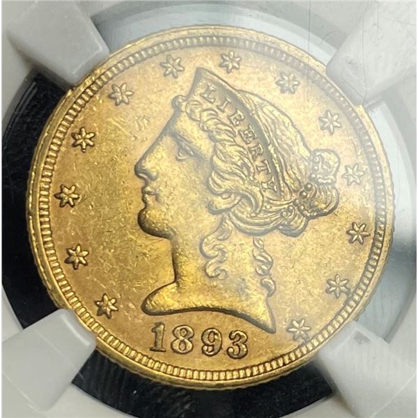 Last Minute! 1893 Gold $5 Liberty Head NGC MS62