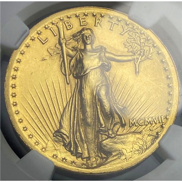 1907 High Relief $20 Gold Saint Gaudens Wire Rim NGC Uncirculated