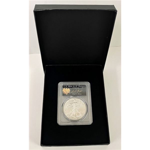 2018-W Burnished (2020 WP Mint Private Auction) American Silver Eagle PCGS SP70 Sig. By Paul C Balan