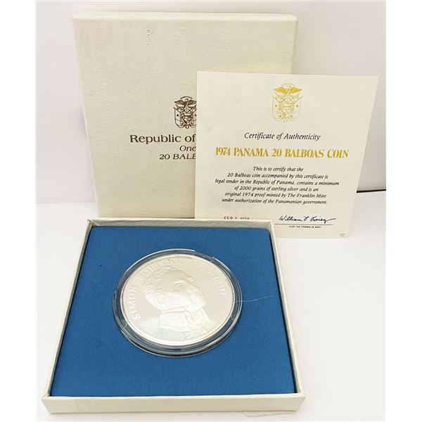 Vintage 1974 Proof Panama 20 Balboa Sterling Silver