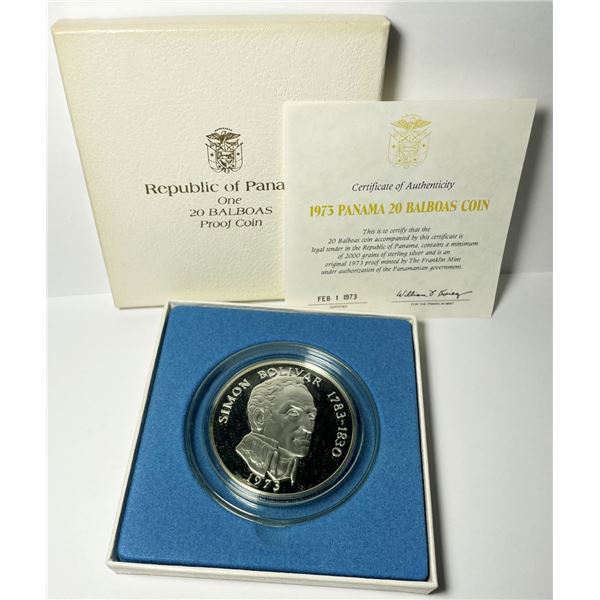 Vintage 1973 Proof Panama 20 Balboa Sterling Silver