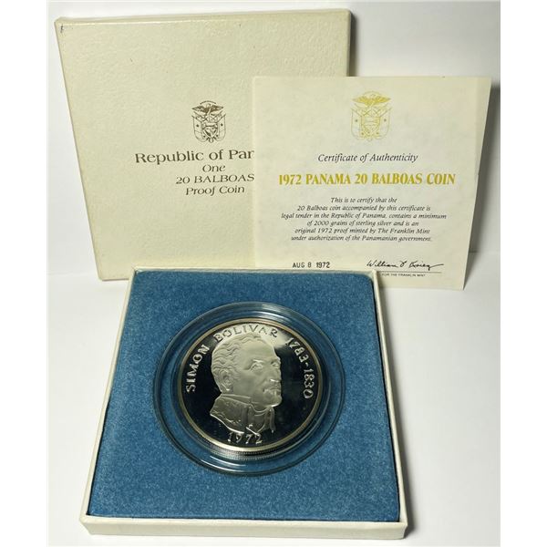 Vintage 1972 Proof Panama 20 Balboa Sterling Silver