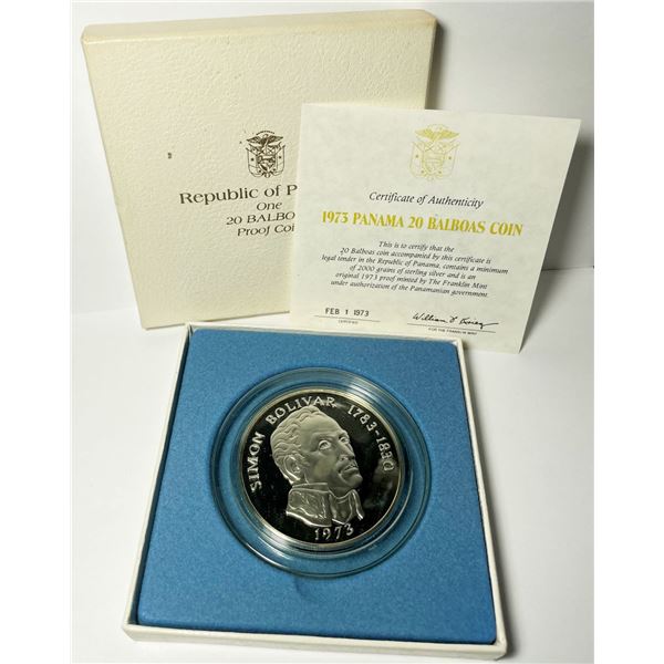 Vintage 1974 Proof Panama 20 Balboa Sterling Silver