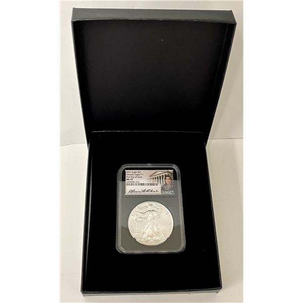 2021 American Silver Eagle NGC MS70 First Day Of Issue Signed By Anna Cabral