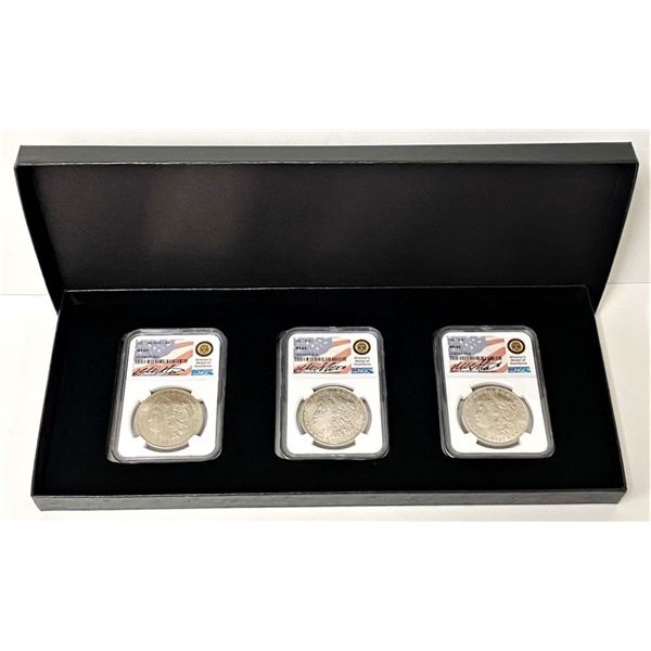 1921 D/S Morgan Silver Dollar NGC MS63 Signed By Miles Standish (3-coins) Set