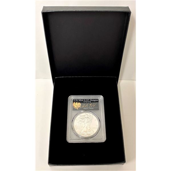 2018-W Burnished (2020 WP Mint Private Auction) American Silver Eagle PCGS SP70 Sig. By Paul C Balan