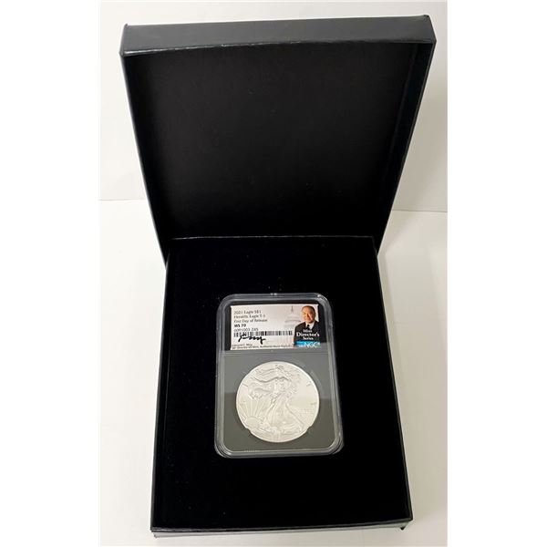 2021 American Silver Eagle NGC MS70 First Day Of Release Signed By Edmund C. Moy