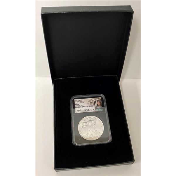 2021 American Silver Eagle NGC MS70 First Day Of Issue Signed By Anna Cabral