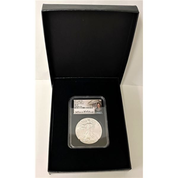 2021 American Silver Eagle NGC MS70 First Day Of Issue Signed By Anna Cabral