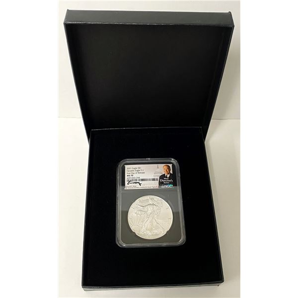 2021 American Silver Eagle NGC MS70 First Day Of Release Signed By Edmund C. Moy