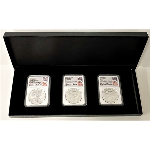2020-W American Silver Eagle NGC MS/PF 70 Signed By Anna Cabral (3-coin) Set