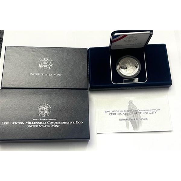 2000 Leif Ericson Millennium Commemorative Proof Silver Dollar