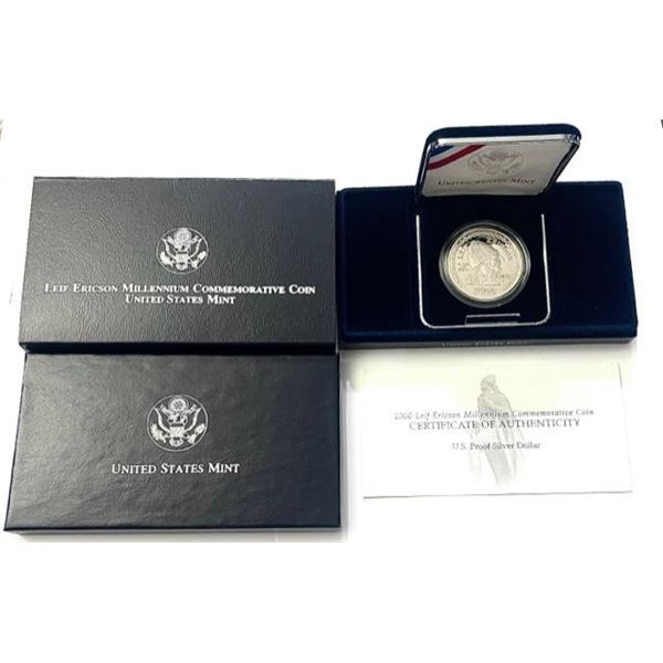 2000 Leif Ericson Millennium Commemorative Proof Silver Dollar