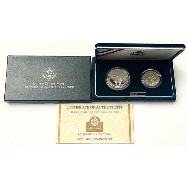 1992 Columbus Quincentenary Commemorative Proof Silver Dollar (2-coin) Set