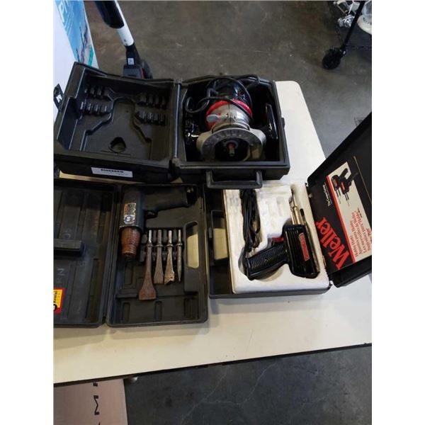 CHICAGO PNEUMATIC AIR TOOL WITH ROUTER AND WELLER SOLDERING GUN