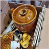 Image 2 : 2 BOXES OF GLASS CANDLE HOLDERS, JUICER AND OTHER COLLECTIBLES