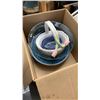 Image 2 : PAIR OF PORCELAIN ELEPHANT STAUTES WITH WINE MAKING SUPPLIES, PORCELAIN BASKET AND GLASS BOWLS