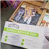 Image 2 : 2 BAMBOO KITCHEN DRAWER ORGANIZERS, BAMBOO CUTTING BOARDS AND BATHTUB TRAY