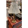 Image 2 : COMPANION SET AND BRASS TABLE LAMP W/ NEW SHADE