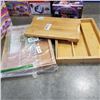 Image 1 : 2 BAMBOO KITCHEN DRAWER ORGANIZERS AND BAMBOO CUTTING BOARD