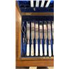 Image 2 : CUTLERY CANTEEN WITH FORKS AND KNIVES, SILVER PLATE WITH OPALESCENT HANDLES