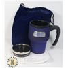 Image 1 : NEW DARK BLUE 15-OZ PLASTIC LINED STAINLESS STEEL TRIM