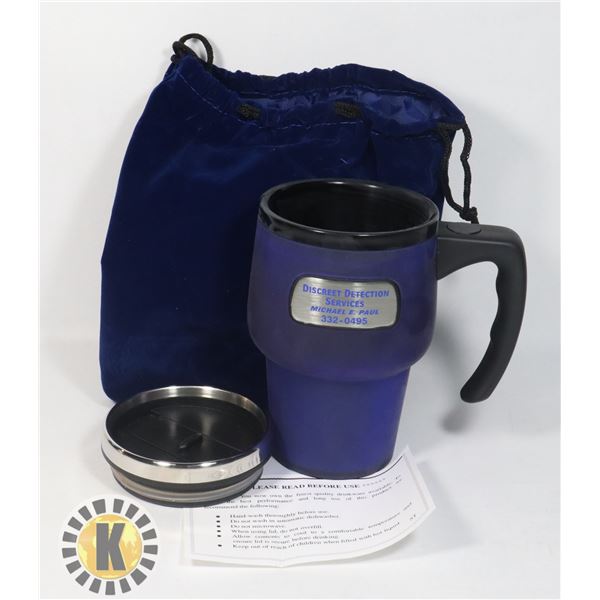 NEW DARK BLUE 15-OZ PLASTIC LINED STAINLESS STEEL TRIM