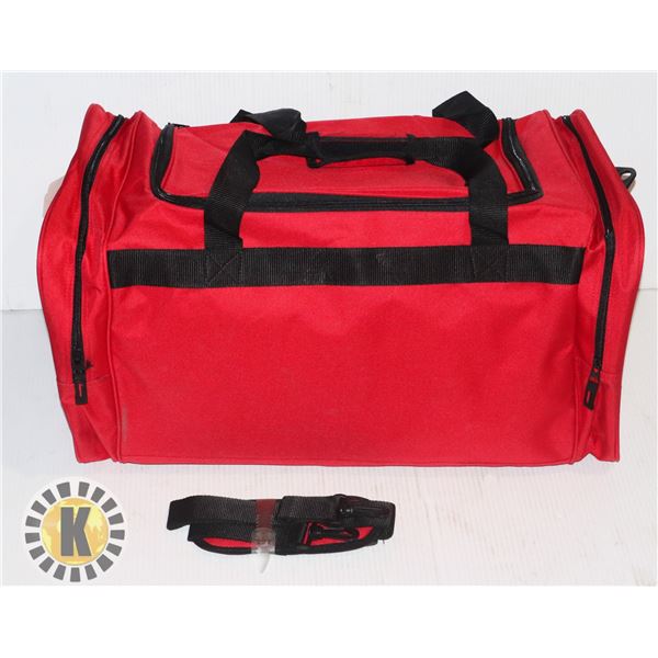 NEW RED GYM/ SPORTS BAG (24" LONG X 12"T X 12"W