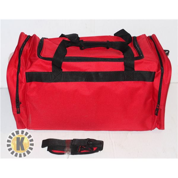 NEW RED GYM/ SPORTS BAG (24" LONG X 12"T X 12"W