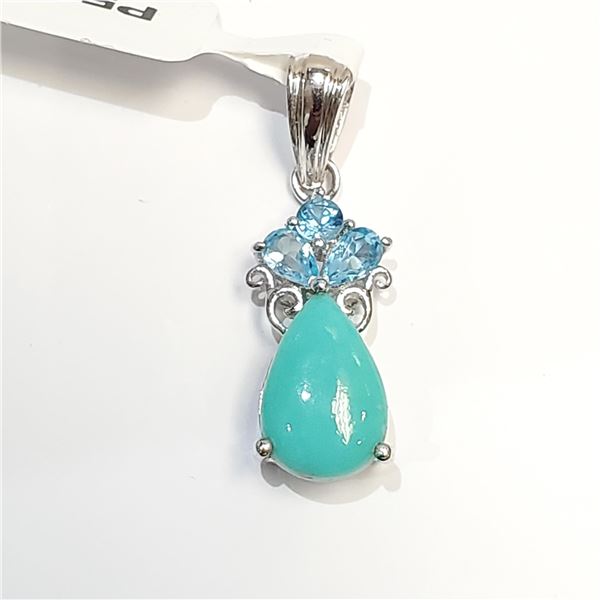 SILVER TURQUOISE & CZ PENDANT