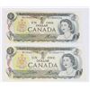 Image 1 : TWO GOOD CONDITION 1973 CANADIAN ONE DOLLAR NOTES