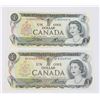 Image 1 : TWO GOOD CONDITION 1973 CANADIAN ONE DOLLAR NOTES