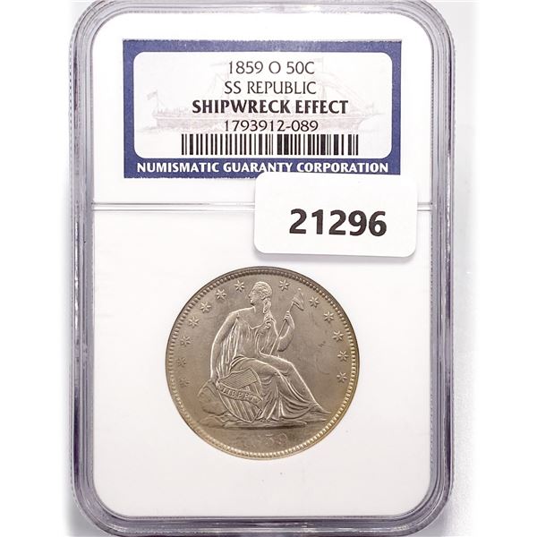 1859-O Seated Lib. 50C NGC Shipwreck SS Rep Bx Set