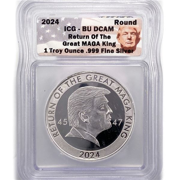 2024 1oz Silver MAGA King Trump ICG BU DCAM