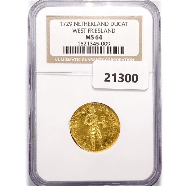 1729 1 Ducat 3.51g Netherland Gold NGC MS64