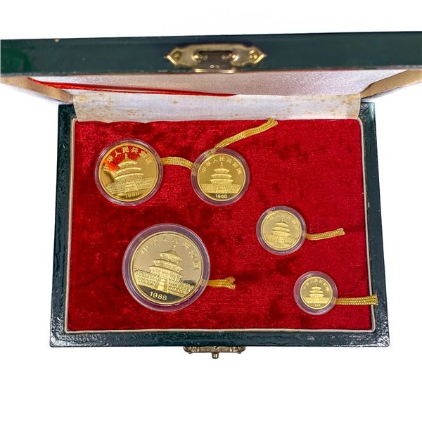 1988 China 2oz Gold Panda Proof Set (5 Coins)