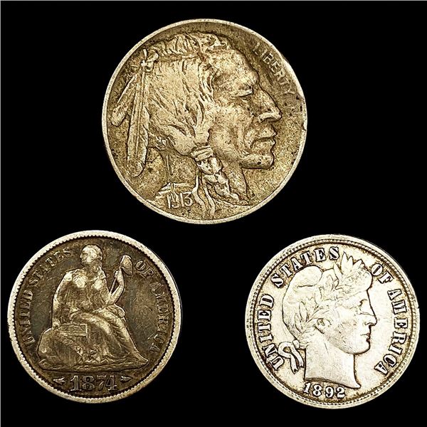 (3) Misc Coins (1871, 1892, 1913) NICELY CIRCULAT