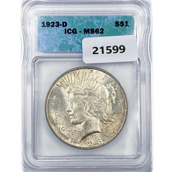 1923-D Silver Peace Dollar ICG MS62